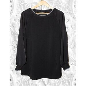 Melanie Lyne Black Satin Women's Sweatshirt Size L Long Sleeve Crewneck Top